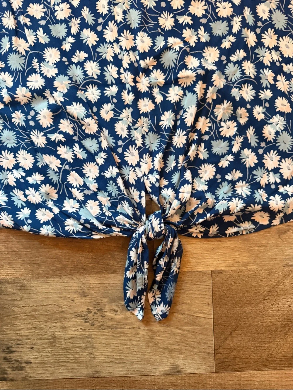 Floral Tie-Front Women's Top in Navy and White